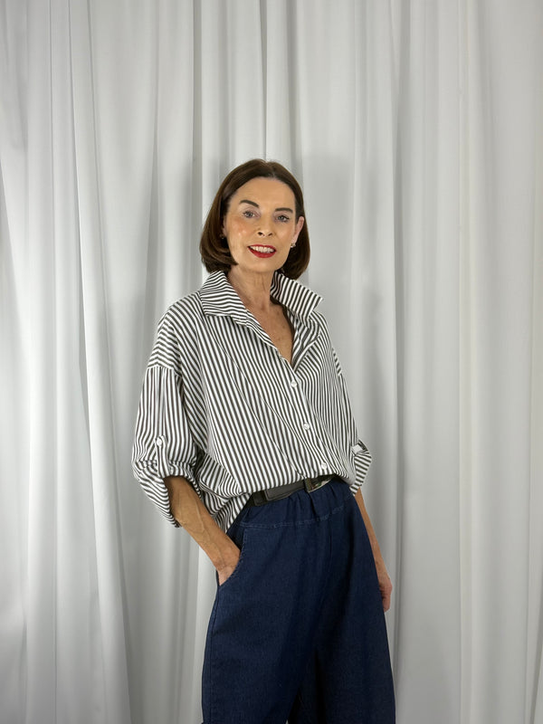 Lexi pin stripe shirt in charcoal grey - Bond Street Store