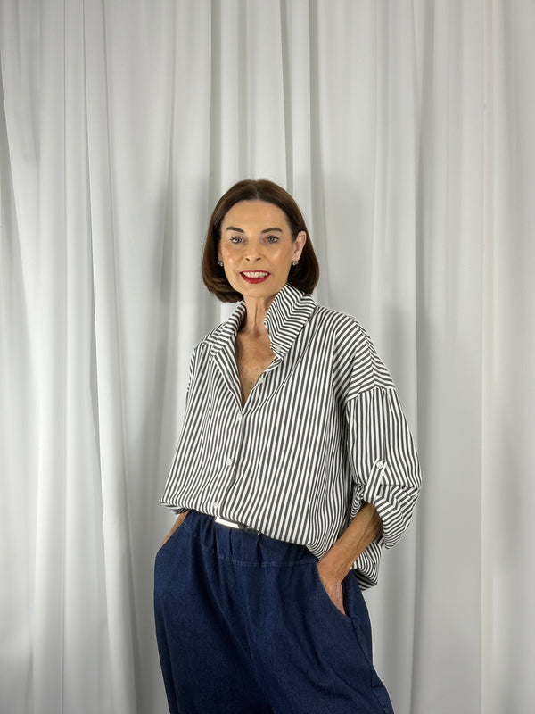 Lexi pin stripe shirt in charcoal grey - Bond Street Store