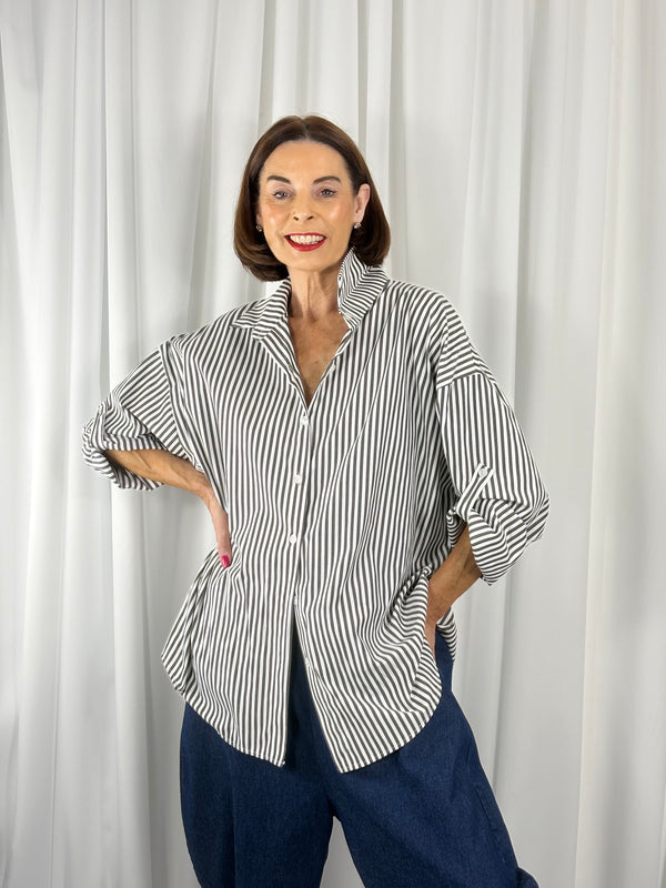 Lexi pin stripe shirt in charcoal grey - Bond Street Store