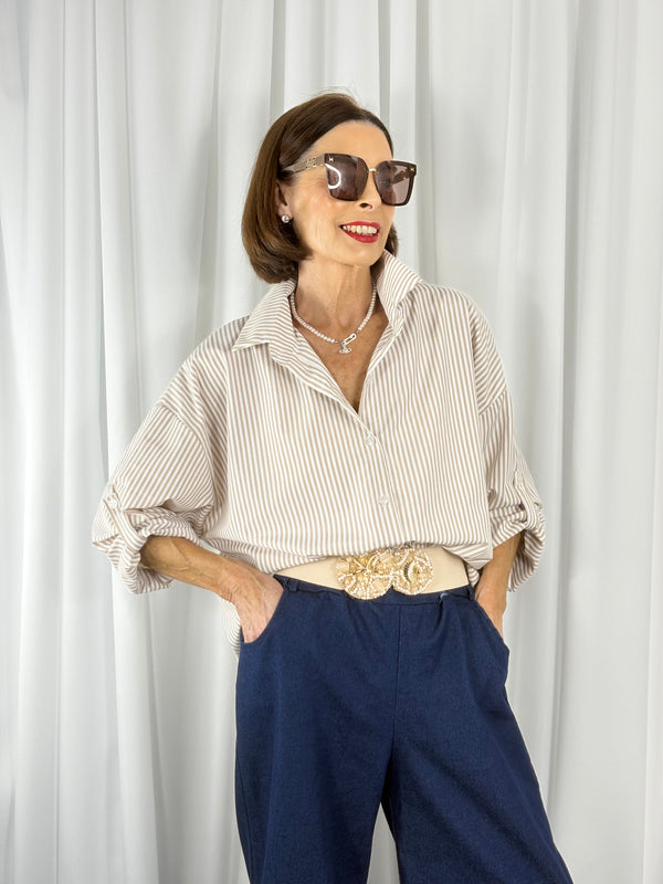 Lexi pin stripe shirt in beige