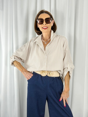 Lexi pin stripe shirt in beige