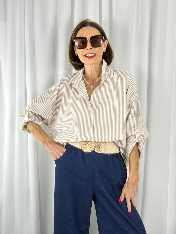 Lexi pin stripe shirt in beige