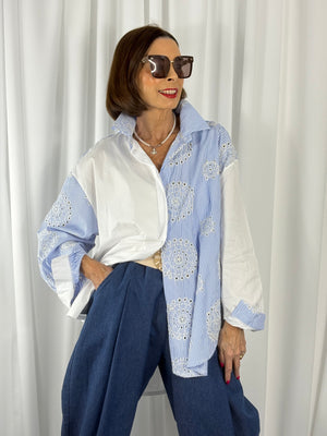 athena pin stripe embroidered shirt