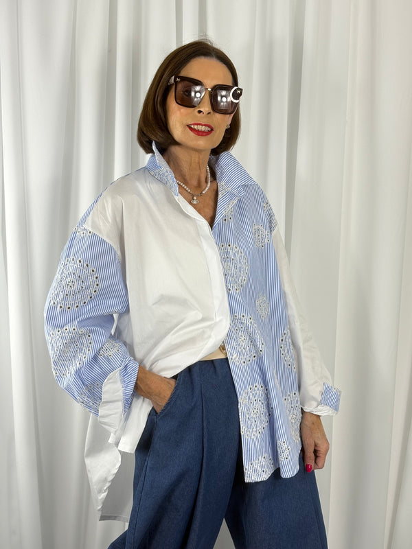 athena pin stripe embroidered shirt