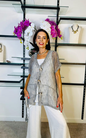Tulip  mocha Knit Waterfall Open  With Tie Accents