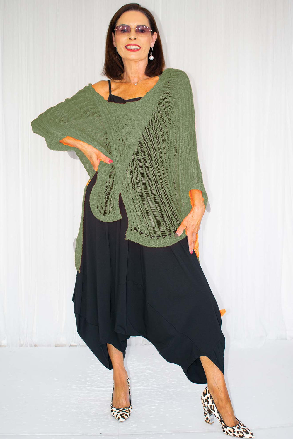 Calina Cross Over Fine Knit in Khaki