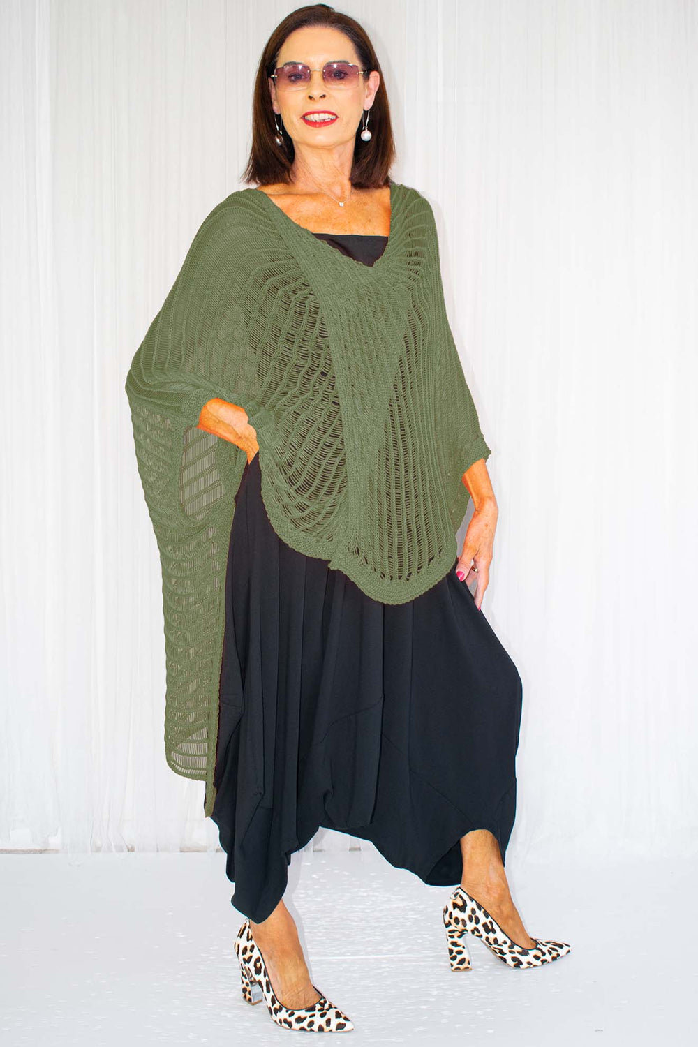 Calina Cross Over Fine Knit in Khaki