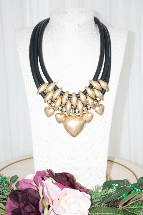 Gold Heart Layered Rubber Necklace