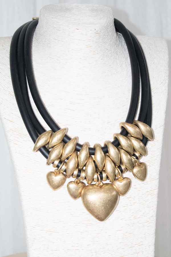 Gold Heart Layered Rubber Necklace
