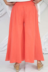 Linen Style Wide Leg Palazzo Trouser in Coral