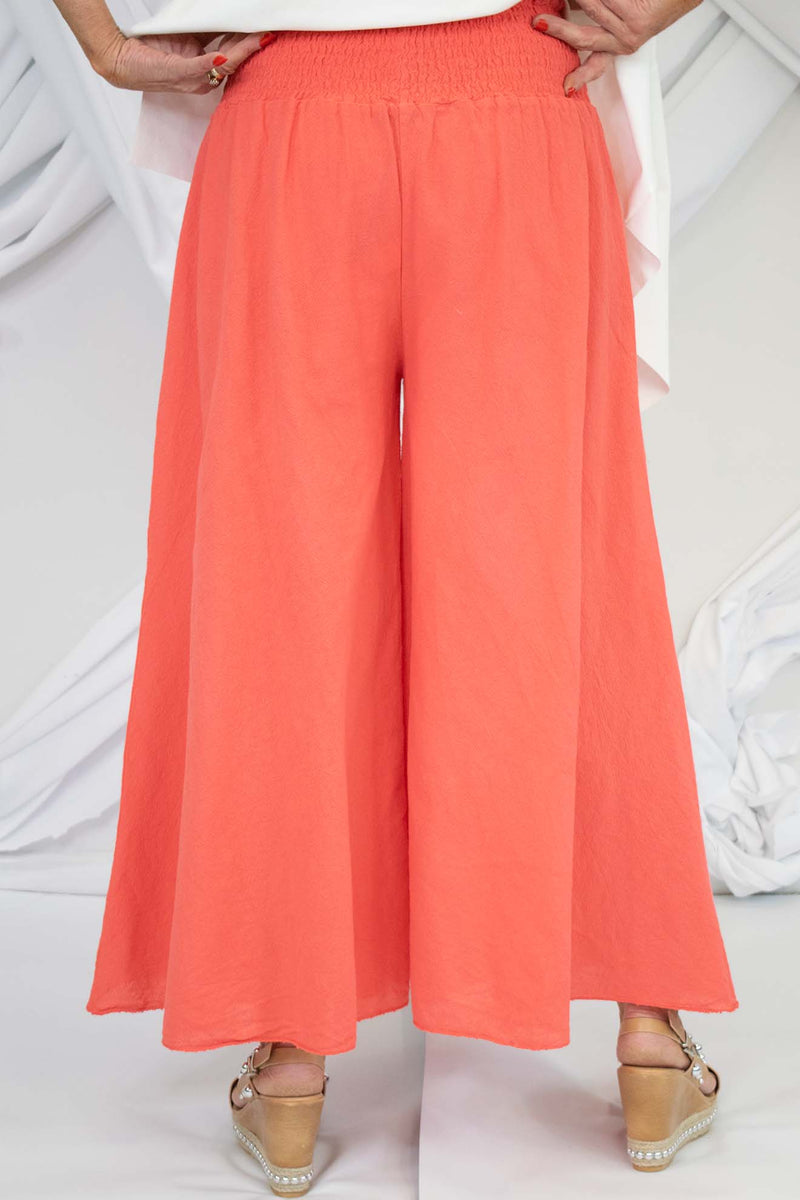 Linen Style Wide Leg Palazzo Trouser in Coral