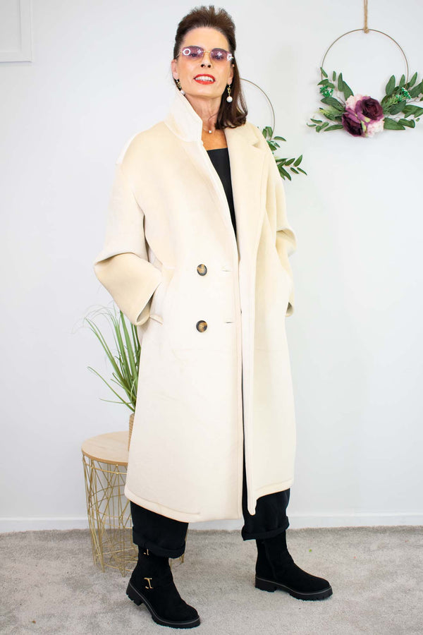 Luxury Vancouver Longline Coat in Beige