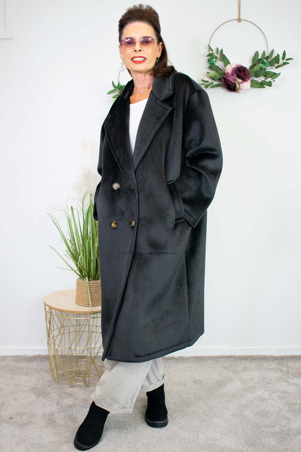 Luxury Vancouver Longline Coat in Black