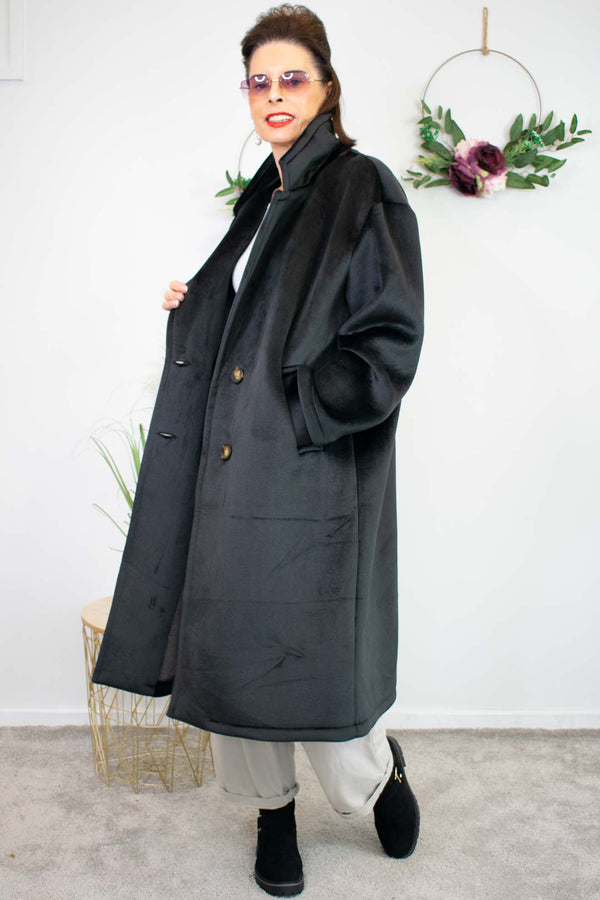 Luxury Vancouver Longline Coat in Black