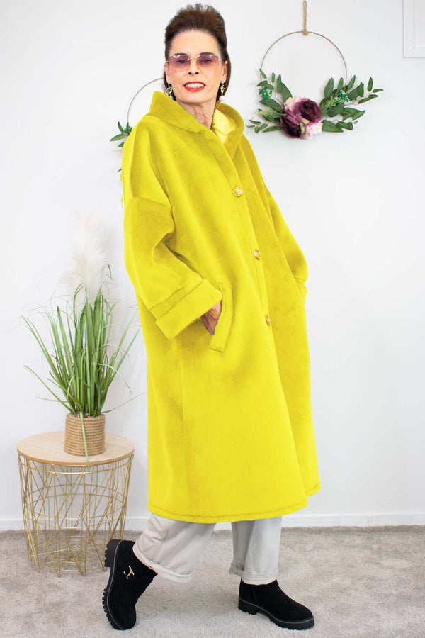 Luxury Montreal Longline Hooded Coat in Canary Yellow
