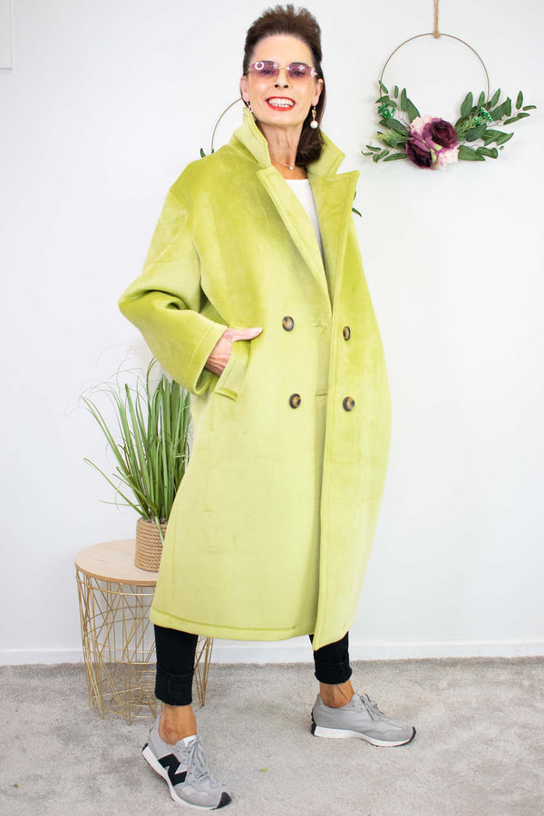Luxury Vancouver Longline Coat in Lime Green