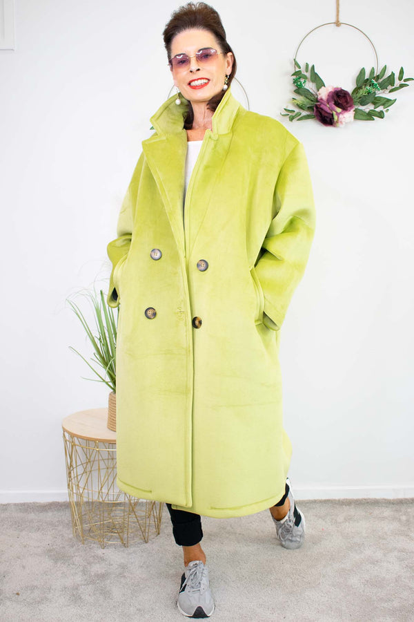 Luxury Vancouver Longline Coat in Lime Green