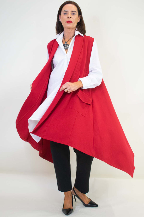 Lydia Longline Waistcoat in Lipstick Red