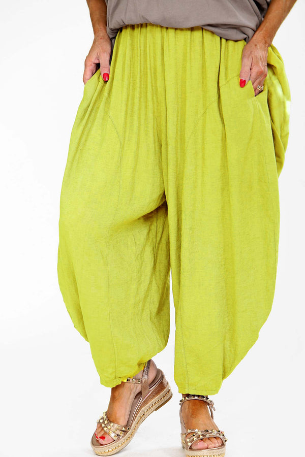 Looloo Linen Trouser in Lime Green