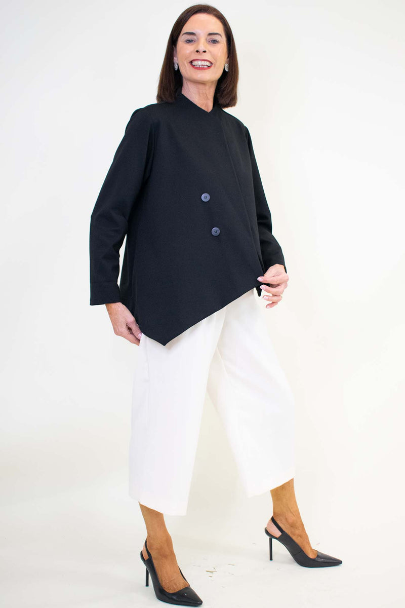 Lorretta Asymmetric Button Jacket in Black