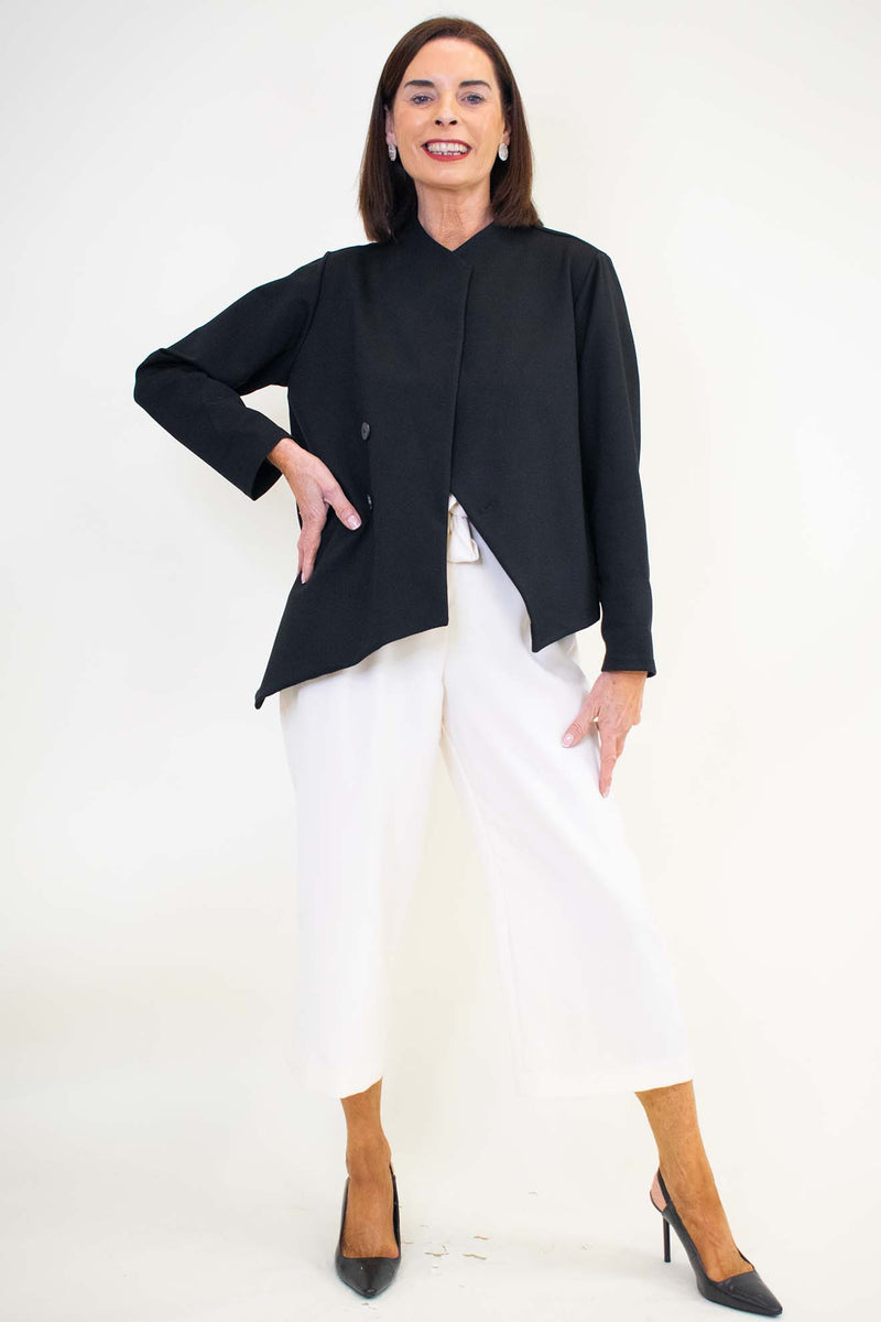 Lorretta Asymmetric Button Jacket in Black