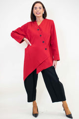 Maria Asymmetric Button Jacket in Red