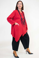 Maria Asymmetric Button Jacket in Red