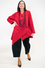 Maria Asymmetric Button Jacket in Red