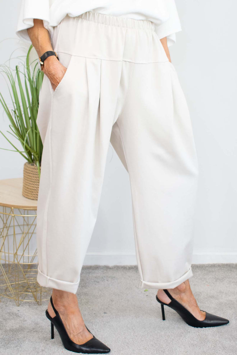 Melina Scuba Cocoon Trouser in Light Beige