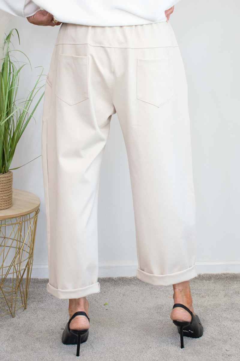 Melina Scuba Cocoon Trouser in Light Beige