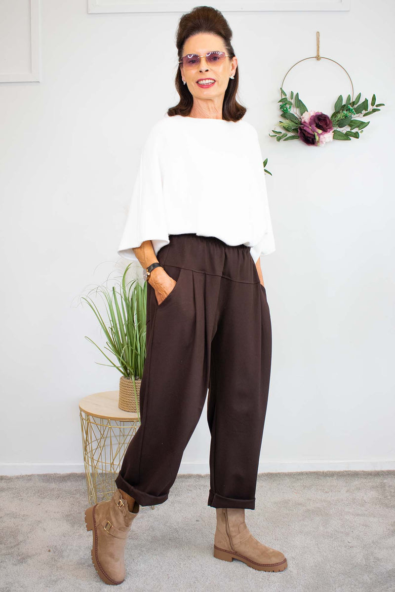 Melina Scuba Cocoon Trouser in Chocolate