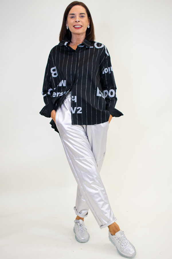 Purdy Pinstripe Letter Shirt in Classic Black