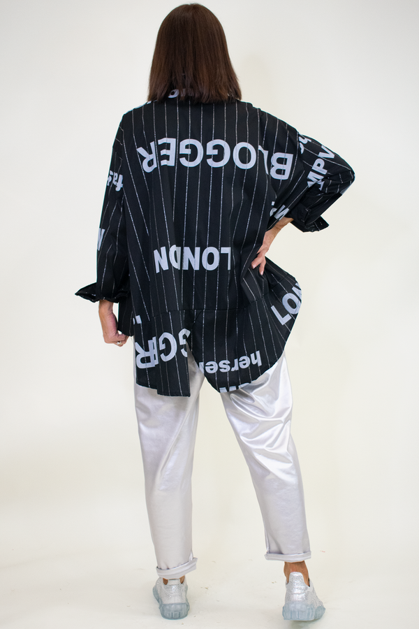 Purdy Pinstripe Letter Shirt in Classic Black
