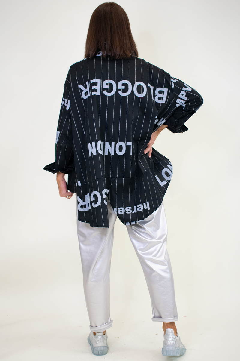 Purdy Pinstripe Letter Shirt in Classic Black