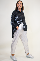 Purdy Pinstripe Letter Shirt in Classic Black
