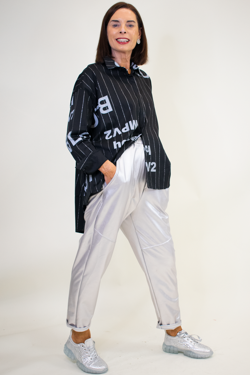 Purdy Pinstripe Letter Shirt in Classic Black