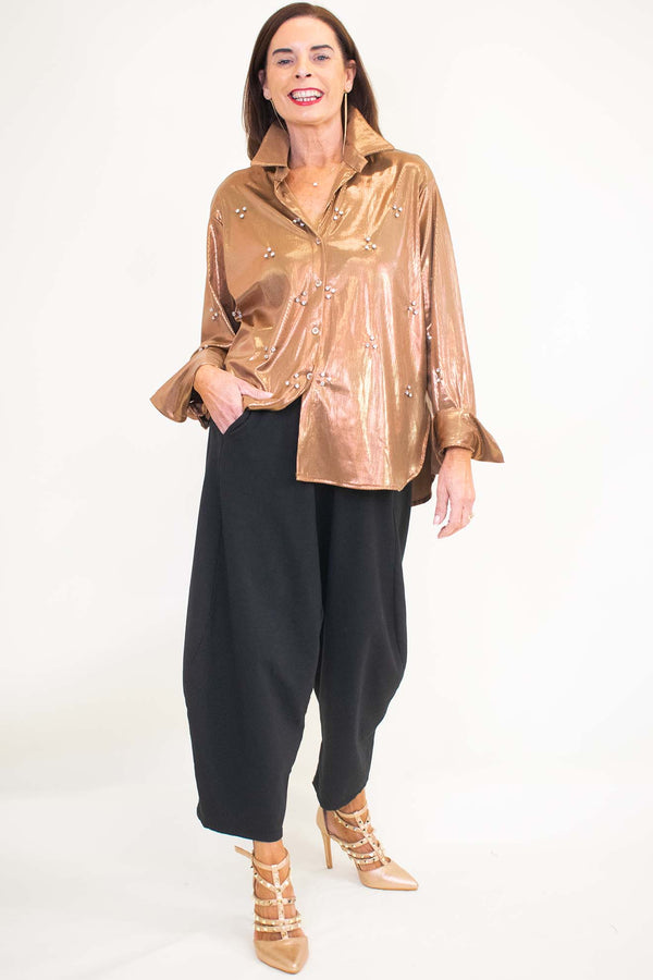 Metallic Diamante Burst Shirt in Bronze