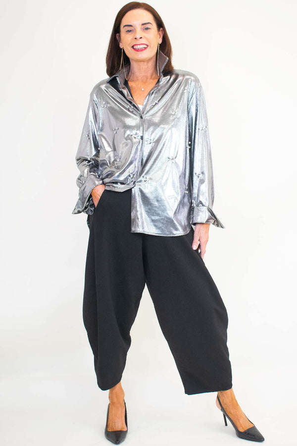 Metallic Diamante Burst Shirt in Silver