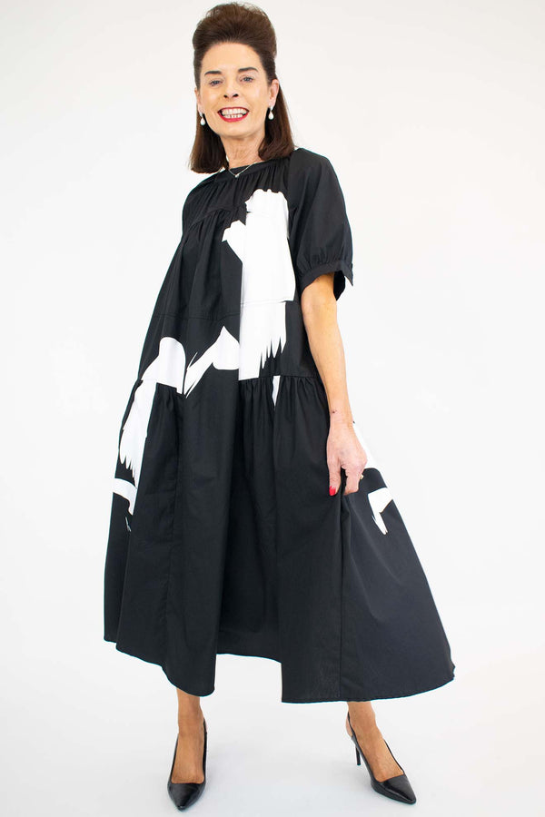 Luxury Chamonix Tiered Swing Dress in Black and White