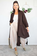 Naomi Long-line Scuba Jacket in Chocolate