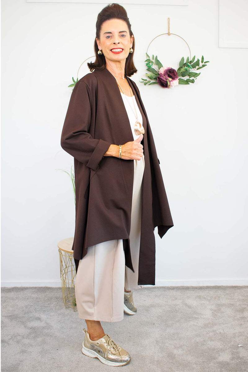 Naomi Long-line Scuba Jacket in Chocolate