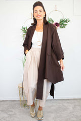 Naomi Long-line Scuba Jacket in Chocolate