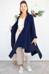 Naomi Long-line Scuba Jacket in Navy