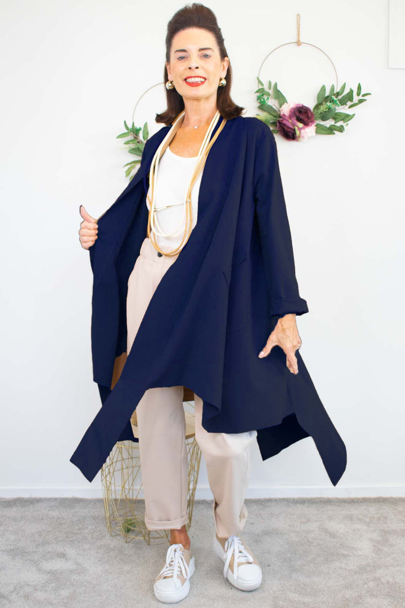 Naomi Long-line Scuba Jacket in Navy