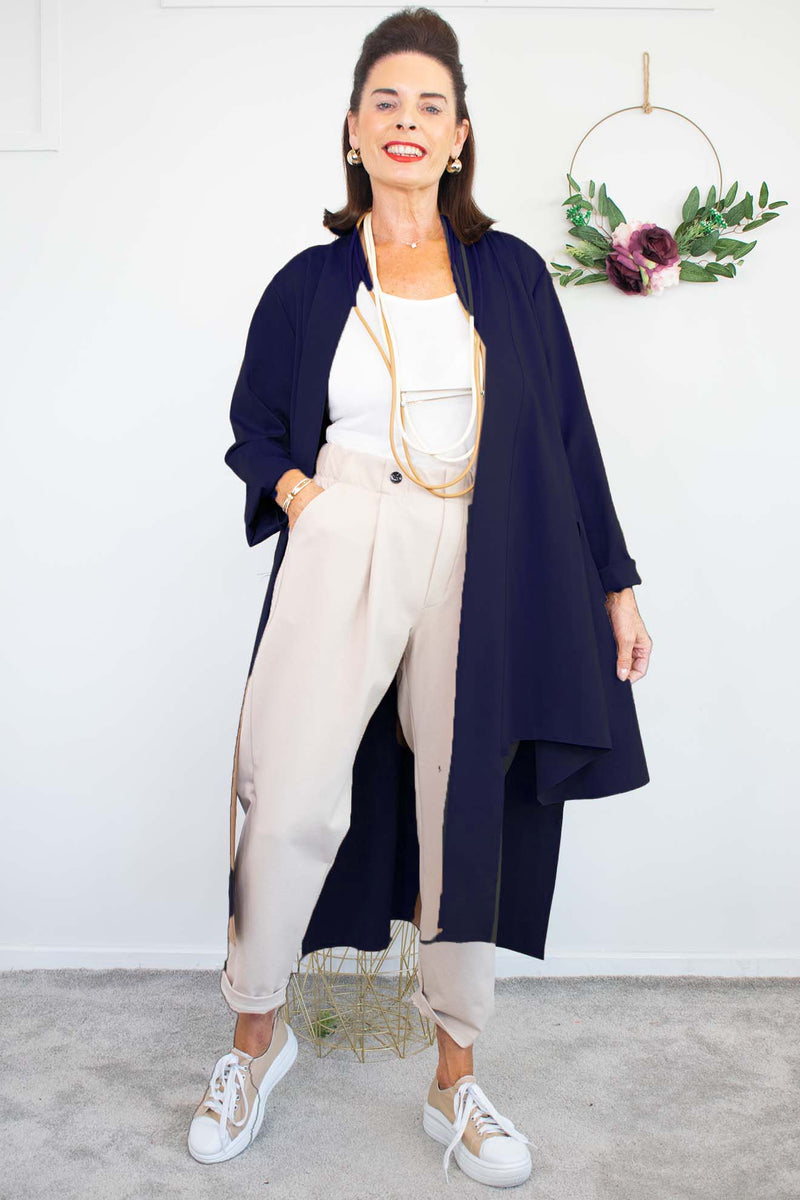 Naomi Long-line Scuba Jacket in Navy