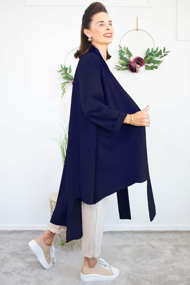 Naomi Long-line Scuba Jacket in Navy