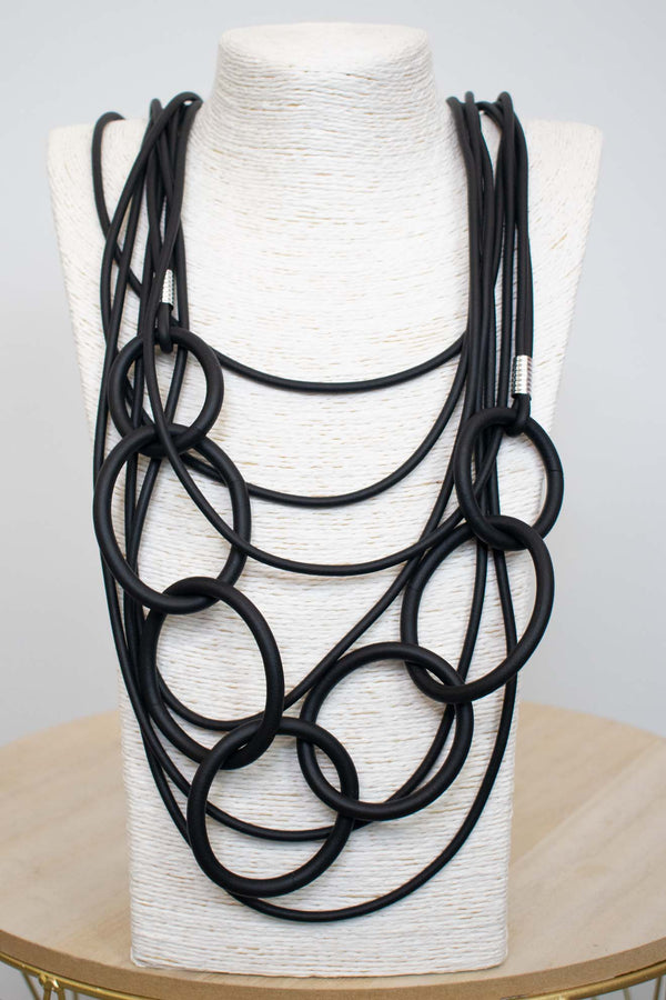 Lagenlook Long Layered Hoop Necklace in Black