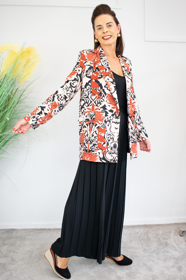 Larissa Print Blazer in Rust and Black