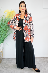 Larissa Print Blazer in Rust and Black