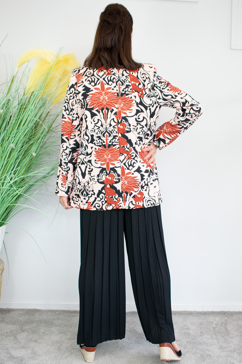 Larissa Print Blazer in Rust and Black